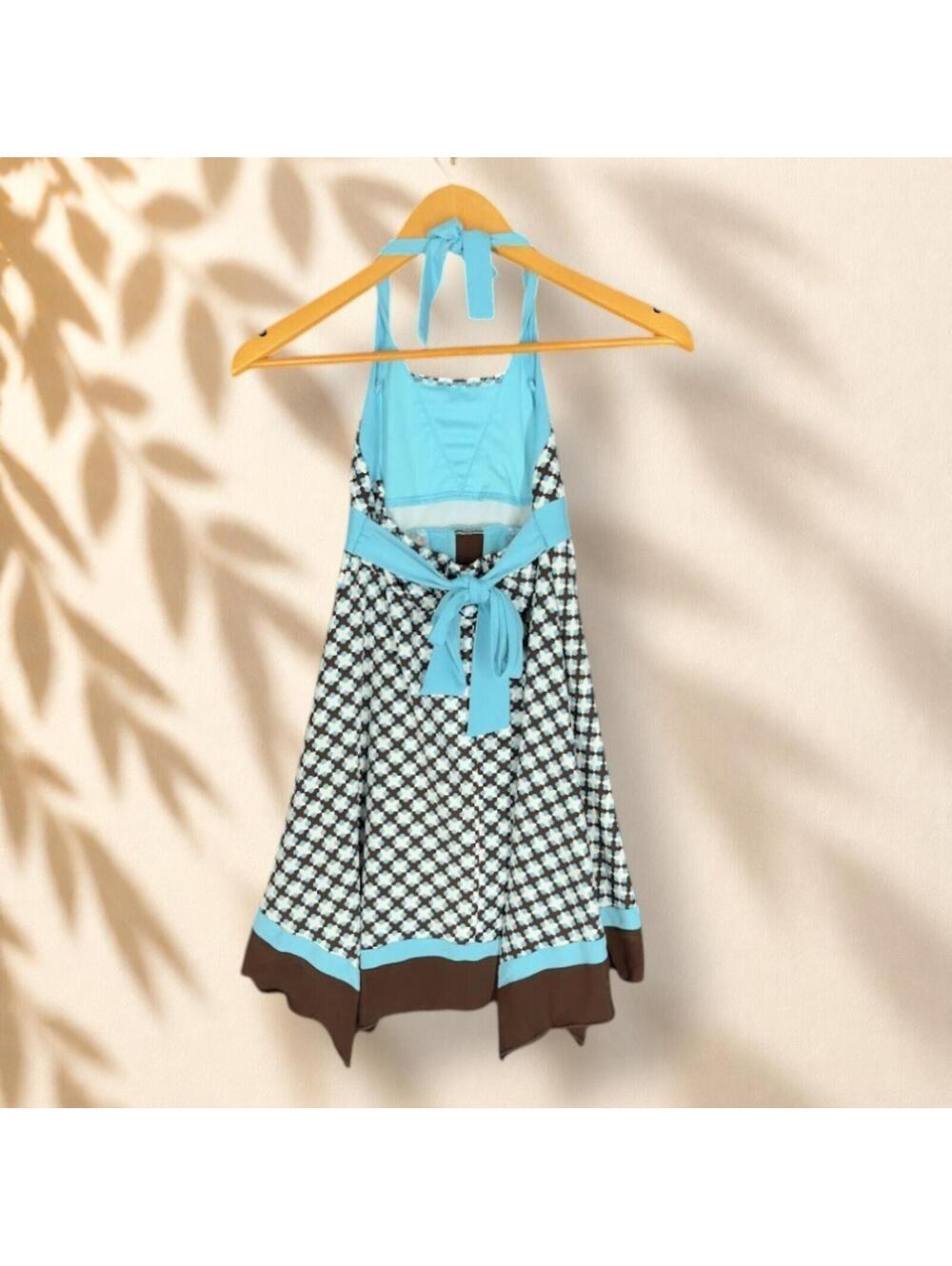 Disorderly Kids Dress Girls 6X Plus Brown Geometric Sheath Midi Halter Neck